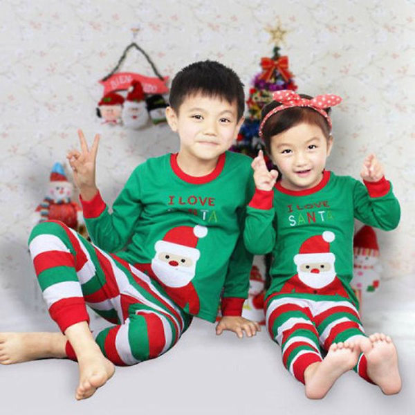 Lasten pyjamat Santa Elk -pyjamat, 2 set Green Striped Christmas Man 1-2 Years