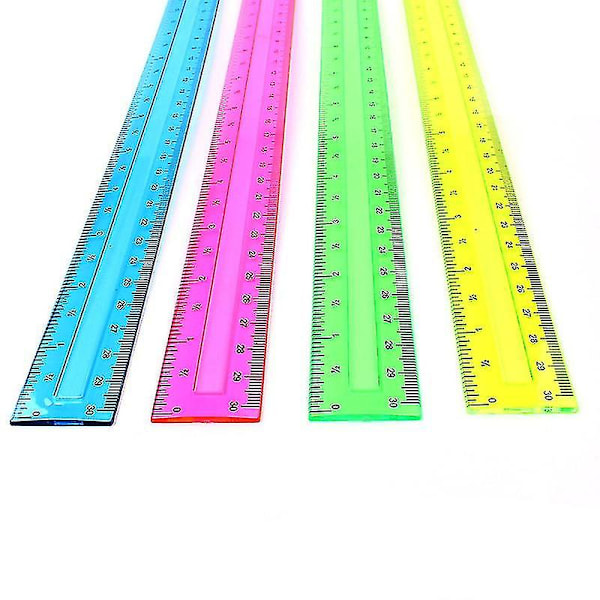 Supplies 4 Plastlinjaler, Stort antal splittringsfria 30 cm linjaler för skola, hem eller kontor, genomskinliga plastlinjaler, 4 blandade färger hög kvalitet