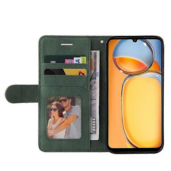 KT Leather Series-1 Yhteensopiva Xiaomi Redmi 13C / Poco C65 4G -puhelimen kanssa, nahkajäljitelmä, pudotussuoja Green