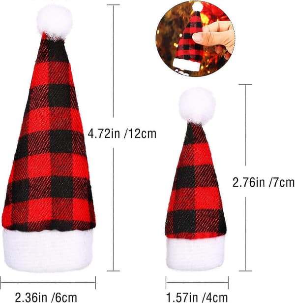 50 stycken Mini Julhatt, 2 Storlekar Mini Buffelrutig Tomtehatt, Mini Juldocka Hantverk Hatt för Julgransprydnader Koppflaskor Omslag DIY
