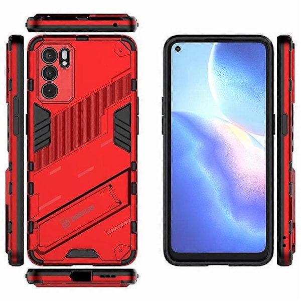 Defender Stöttåligt Militärt Hållbart Robust PC + TPU Skal med Ställ Kompatibelt För Oppo Reno6 5G Red