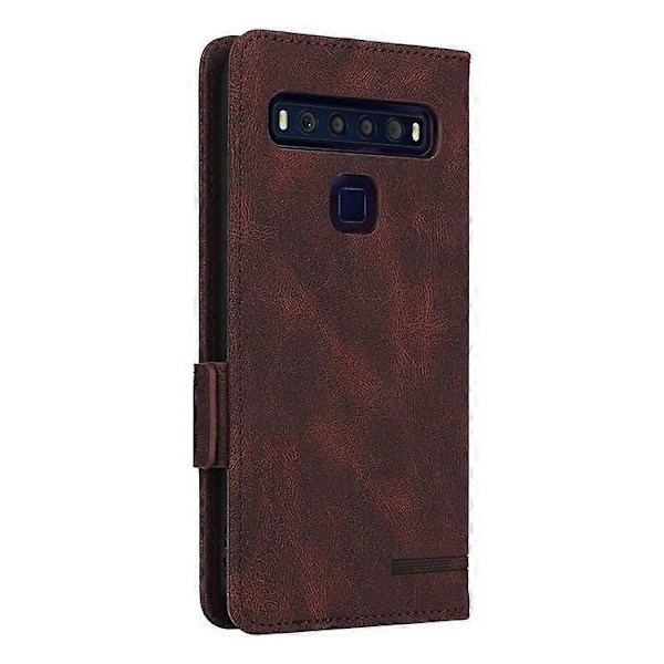 Kompatibelt för TCL 10L/10 Lite Hårdvarudesign Ställ Magnetisk Stängning Läder Mobiltelefonfodral Skydd med Plånbok Espresso