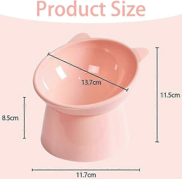 Forhøjet katteskål Anti-opkast kattesmadskål Kattefoder-vandskål Kattefade 15° Vippet Forhøjet Kattefoderautomat (Pink)