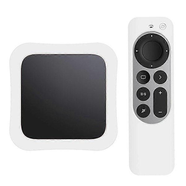 Dekoderboks + Fjernkontroll Silikon Anti-fall Beskyttelsesdeksler Sett Kompatibelt For Apple TV 4K 2021 White