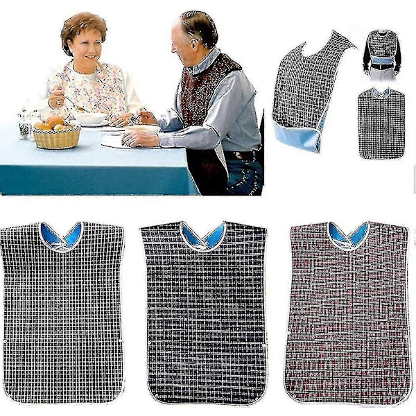 3-pack Vuxenhaklappar med Smulskydd - Tvättbar Vuxenhaklapp, Stor Vuxen