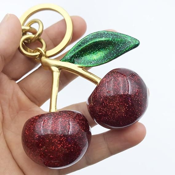 Körsbärsväskberlocker Körsbärsnyckelringar Glitterhängen Lämpliga för plånböcker och handväskor