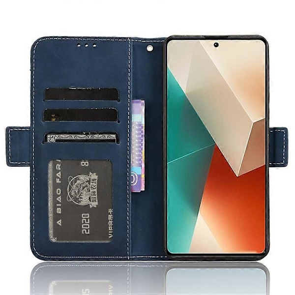 Kompatibel med Xiaomi Redmi Note 13 5G Deksel Slank PU Lær Telefon Stativ Lommebokdeksel Blue