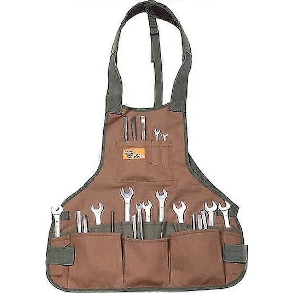 Supper Tool BIB Arbeidsforkle 16 Lommer Slitesterk, Duck Bomullslerret Verkstedforkle Med Komfortabel Skulderstropp