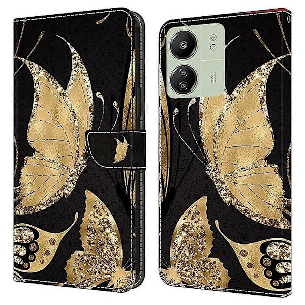 Kompatibelt för Xiaomi Redmi 13C / Poco C65 4G Mobilskal PU Läder 3D Mönster Flip Folio Fodral Gold