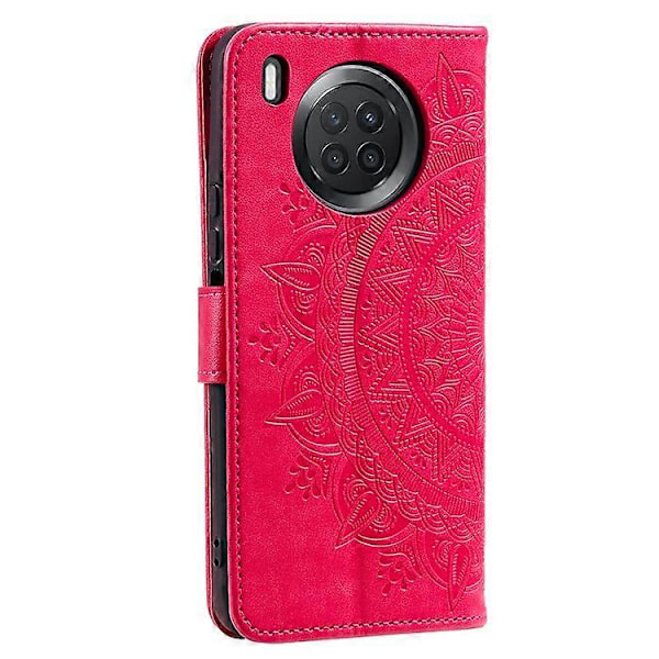 Präglad Mandala Blomma Fullständigt Skydd PU Läder + Mjuk TPU Ställ Plånboksfodral med Rem Kompatibel med Huawei nova 8i Pink