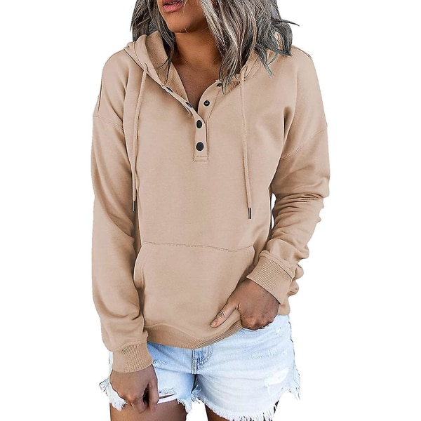 Kvinnor Hooded Sweatshirt Långärmad Hoodies Toppar Casual Lös Pullover med ficka Apricot XL