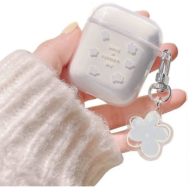 Kompatibel med AirPods-etui med søt jenteaktig klar bjørnedesign, glatt myk TPU-deksel for AirPods 2 & 1, søt for Airpod - Blå blomst