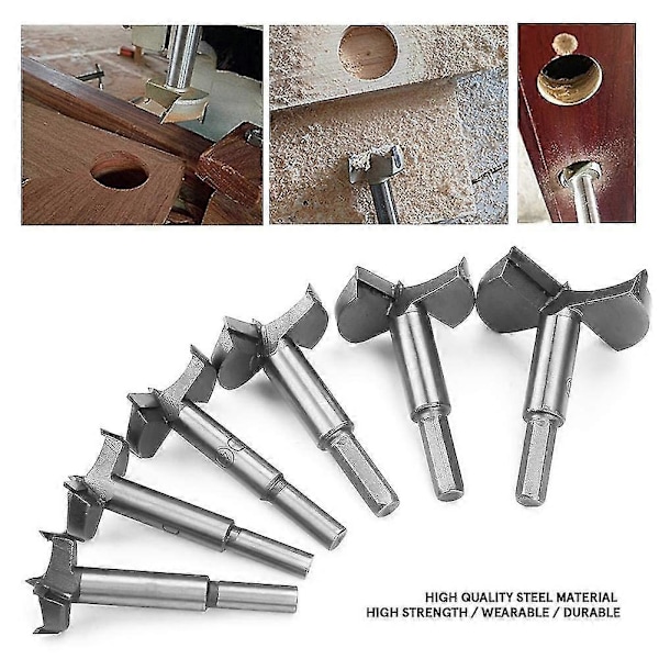 6 st 30-60 mm Forstner borr set, borr av höghållfast stål, träbearbetningsborr, trägsåg