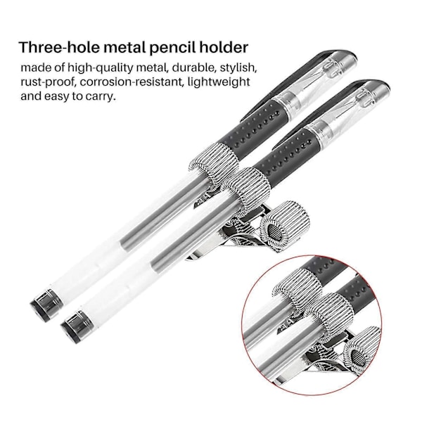 6 stk. Penholder Taske Rustfrit Stål Penholder Klip Sølv 3 Huller Penholder Til Notesbog, Kontor