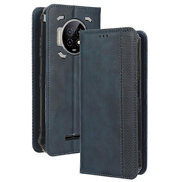 Kompatibelt för Oukitel WP19 Retro Textur Magnetisk Absorptionsfodral Präglat Mosaik Plånboksställ Skyddande Skal Blue