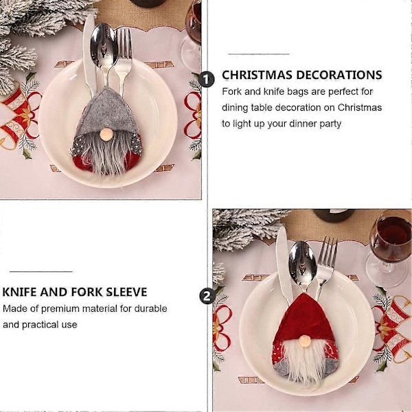 6 stk. Julemand Bestikholder Gaffelpose Bordbestikpose Svensk Julemand Gnome Plys Pose Julefest Middagsbord Dekoration (13,5x10cm)