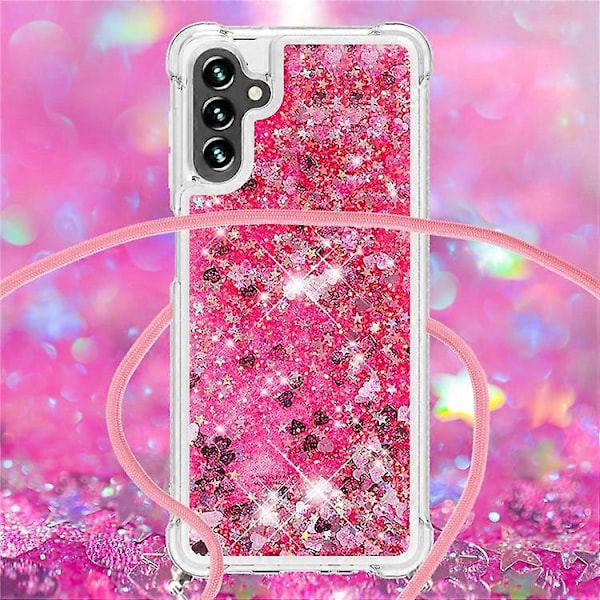 YB Quicksand Series-4 Telefondeksel Kompatibelt Med Samsung Galaxy A34 5G Flytende Sandfall Støtsikkert TPU-deksel med Lanyard Pink