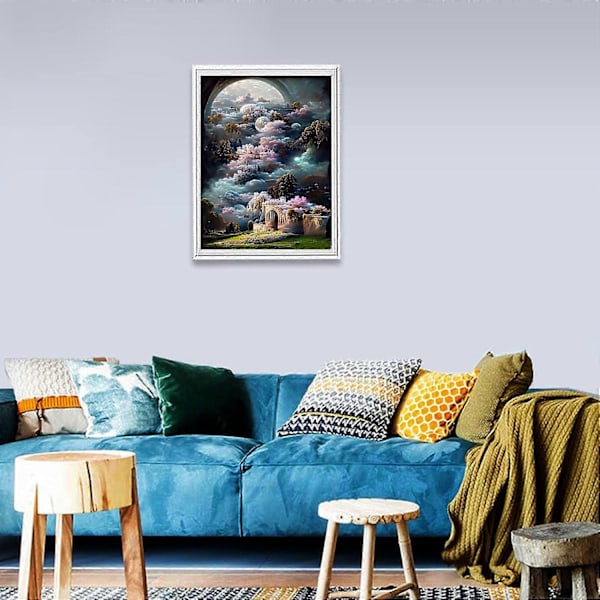 DIY Timanttimaalaussarjat, 5D Timanttimaalaus numeroiden mukaan, Täyspora Timanttitaide Ristipisto Kirjontasetti 30x40cm (Pilvet Meri)