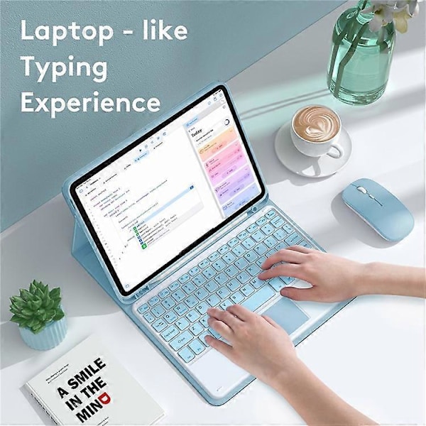 TP-1099 Yhteensopiva iPad 10.9 (2022) Langaton Näppäimistö Kotelo Hiirellä, PU Nahka Folio Käännettävä Bluetooth Näppäimistö Kotelo Blue