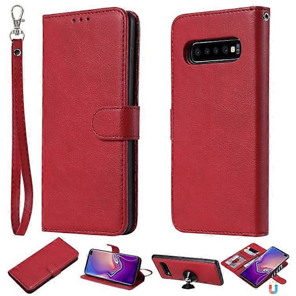 Magnetisk Avtakbart 2-i-1 PU Lærdeksel Kompatibelt med Samsung Galaxy S10 Plus Red