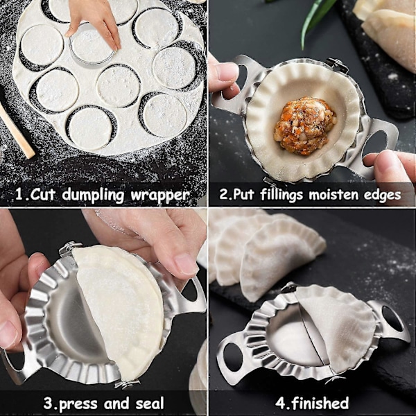 3 Delar Degpress Dumpling Maker Med 3 Delar Degskärare I 9,5 Cm/ 8,5 Cm/ 8 Cm Degskärare Paj Ravioli Empanadas