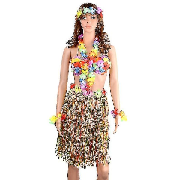 40cm Hawaii Tropical Hula Grass Dance Hame Rintaliivit Kukka Rannekorut Pääpanta Set
