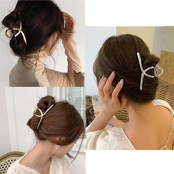 Stark Hårklämma i Metall Halkfri Stor Hårklämma Halkfria Hårspännen Hårnål Mode Hårstyling Tillbehör För Kvinnor Och Flickor Tunt Tjockt Hår (1st, Guld)