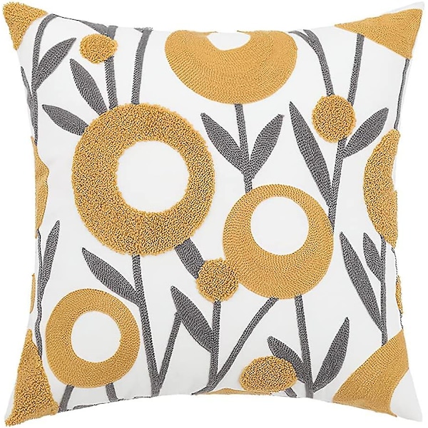 Boho Blomstrete Tuftet Dekorativt Putetrekk Botanisk Brodert Bomullsputetrekk For Sofa Seng (blomst D, 18\"x18\")