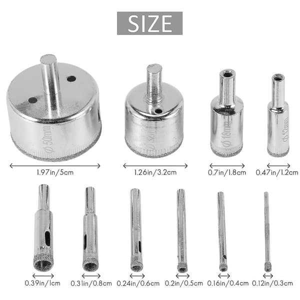 10 stk Diamant 3-50mm Bor Sag Sett Fliser Keramikk Marmor Glasskutter