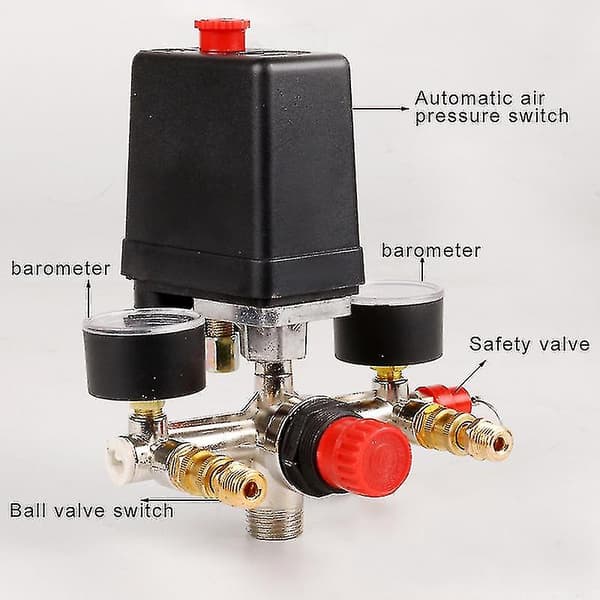 90-120psi Luftkompressor Manifold Regulator Måler Trykk Slitesterk Bryterkontroll