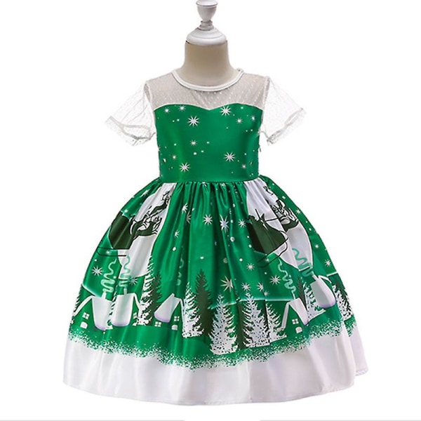 Joulu Pikku Lapset Tytöt Pitsi A-linjainen Swing-mekko Print Juhlajuhlapuku Iltajuhla Prinsessa Mekko Juhlapuku Dark Green 3-4 Years