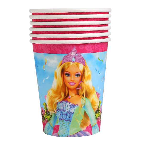 Barbiee-nukke Syntymäpäiväjuhla Koristetarvikkeet Vaaleanpunainen Tyttö Teema Astiat Cup Lautas Ilmapallo Baby Shower Prinsessa Juhlasisustus Lahjat paper cup 6pcs