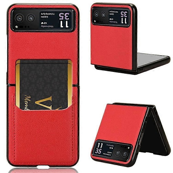 Kompatibelt för Motorola Razr 40 5G PU Läder+PC Kortplats Skal Litchi Textur Stöttåligt Mobilskal Red