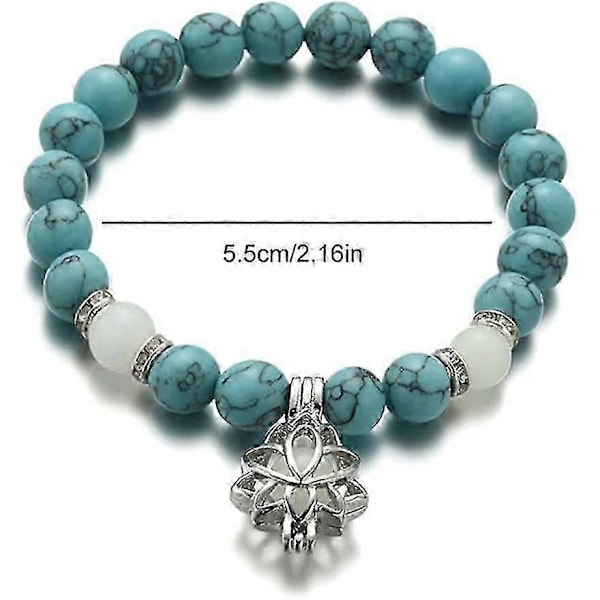 2 stk Angst & Stress-Reduserende Armbånd, Gløder I Mørket Lotus Yoga Healing Stone Armbånd, Lysende Glødende I Mørket Måne Lotusblomst Formet Charm Armbånd