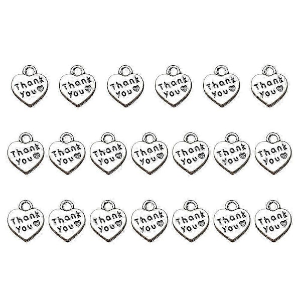 20 STK Tak Lettering Charm Legering Hjerteform Taknemmelige Ord Vedhæng Charms DIY Smykkefremstilling Tilbehør til Halskæde Armbånd (Antik Sølv)