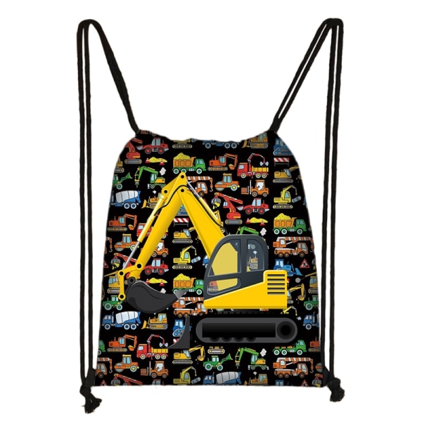 Tecknad grävmaskin Traktor Brandbil Print Dragsko Tonåringar Tekniska fordon Canvas Ryggsäckar Bärbar förvaringsväska style 13