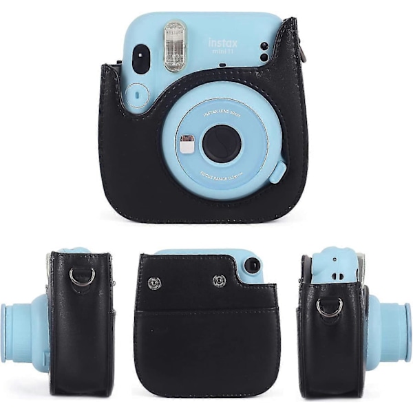Instant Kameraetui Kompatibel Med Instax Mini 11, PU Lædertaske Med Lomme Og Justerbar Skulderrem (Sort)