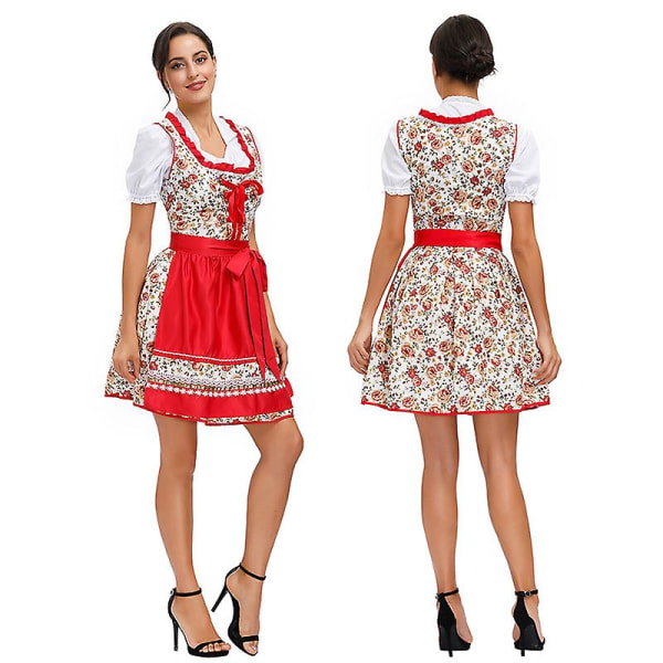 Flera Dirndl Oktoberfest Kostym Traditionell Beerfest Klubbar Hembiträde Servitris Cosplay Fancy festklänning Karneval Halloween Red M