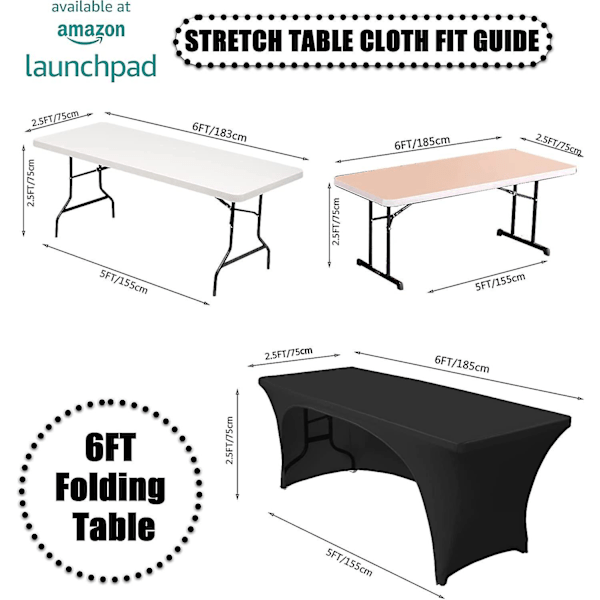 Strekkbare duker 6ft for rektangulære bord med åpen bakside, formsydde spandex rektangulære terrassebordtrekk