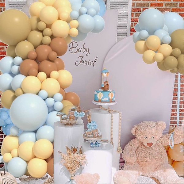 Blå Tan Brun Nude Ballonger för Ballonggirlang Kit, Boho Brun Nude Ballonger Neutral Blå Ballonger Björn Tema Ballongbåge Kit för Pojkar Baby Shower