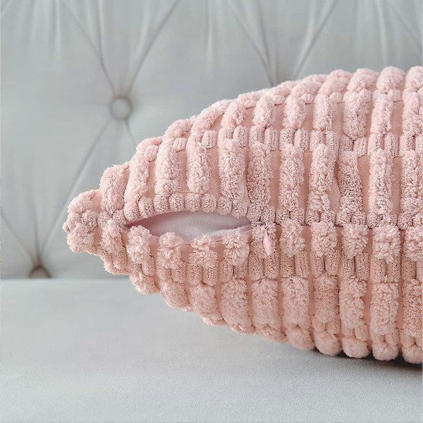 2 Pakker Blush Pink Dekorativt Pyntepudebetræk 45x45 cm til Stue Sofa Seng, Blødt Stribet Fløjls Corduroy Firkantet Pudebetræk, Rusti