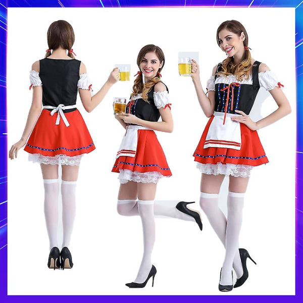 Vuxna kvinnor Oktoberfest Dirndl kostym Bayern Ölfest Karneval Servitörsklänning Wench Maid Lolita Kjol Cosplay Fantasia Outfit L L