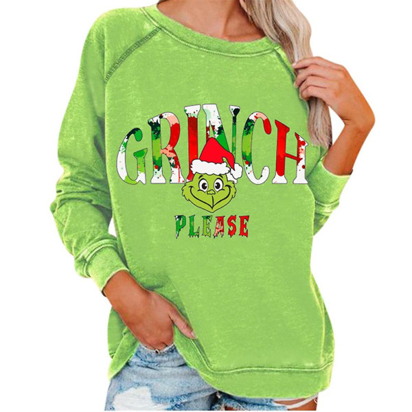 Christmas Women The Grinch Print Långärmad T-shirt Casual Pullover Sweatshirt Blus Tops style 3 3XL