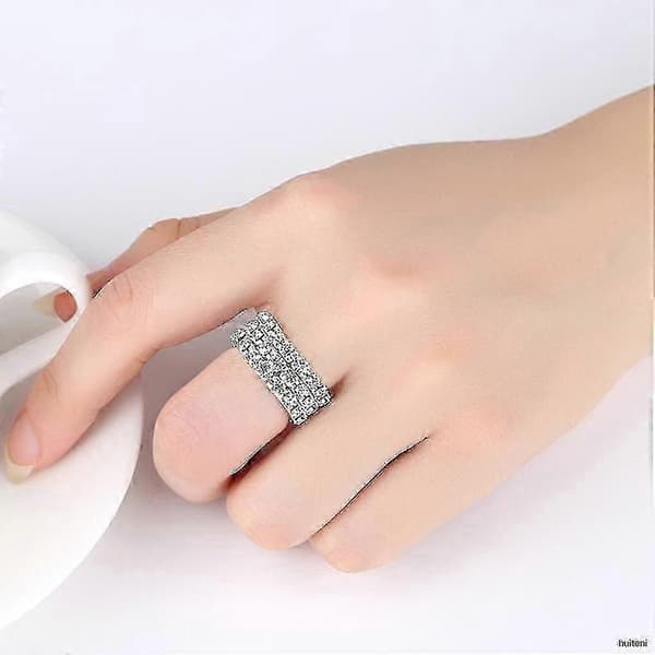 3-radigt elastiskt kristallring Stretch Rhinestone Ledring Dam Smycken