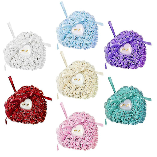Hjerteformet Falsk Rose Rhinestone Indlagt Bryllupsring Æske Opbevaringsholder Pude Q