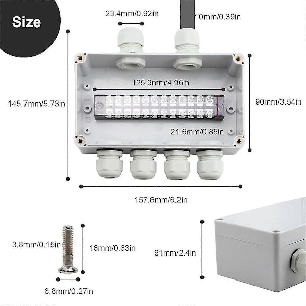IP66 Vanntett Koblingsboks 2 inn 4 ut Vanntett Elektrisk Boks for Diameter 4-8 mm Ledning