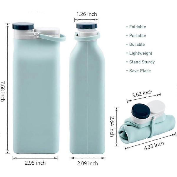Hopfällbar Vattenflaska BPA-fri - Vikbar Vattenflaska för Resor Sportflaskor med Trippel Läcksäker Lättvikt 590ml (Blå)