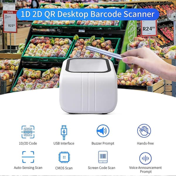 1d 2d Qr Stregkodescanner Platform Med Stemmemeddelelse Prompt Usb Kablet Stregkodelæser Håndfri Cmos Billedsensor Desktop Scanner Stor Scanning