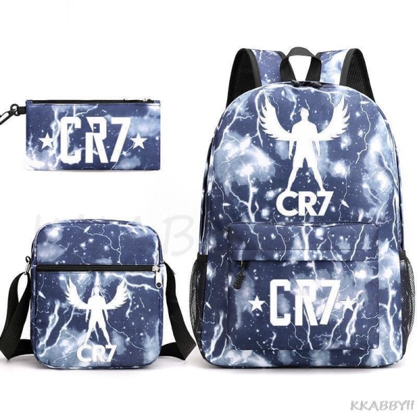 CR7 Skolväskor 3st Stor bokryggsäck för tonåringar Pojkar Flickor Resebärbar dator Mochila Escolars Sky Blue