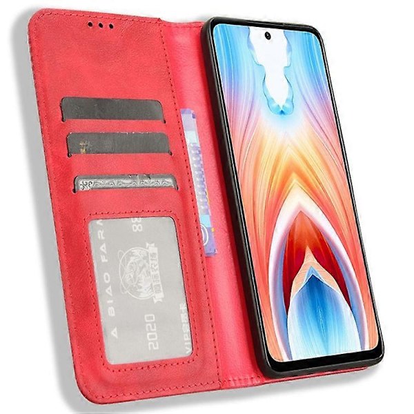 Kompatibelt Skal för Oppo A79 5G / A2 5G Retro PU Läder Magnetisk Självstängande Plånboksfodral Red